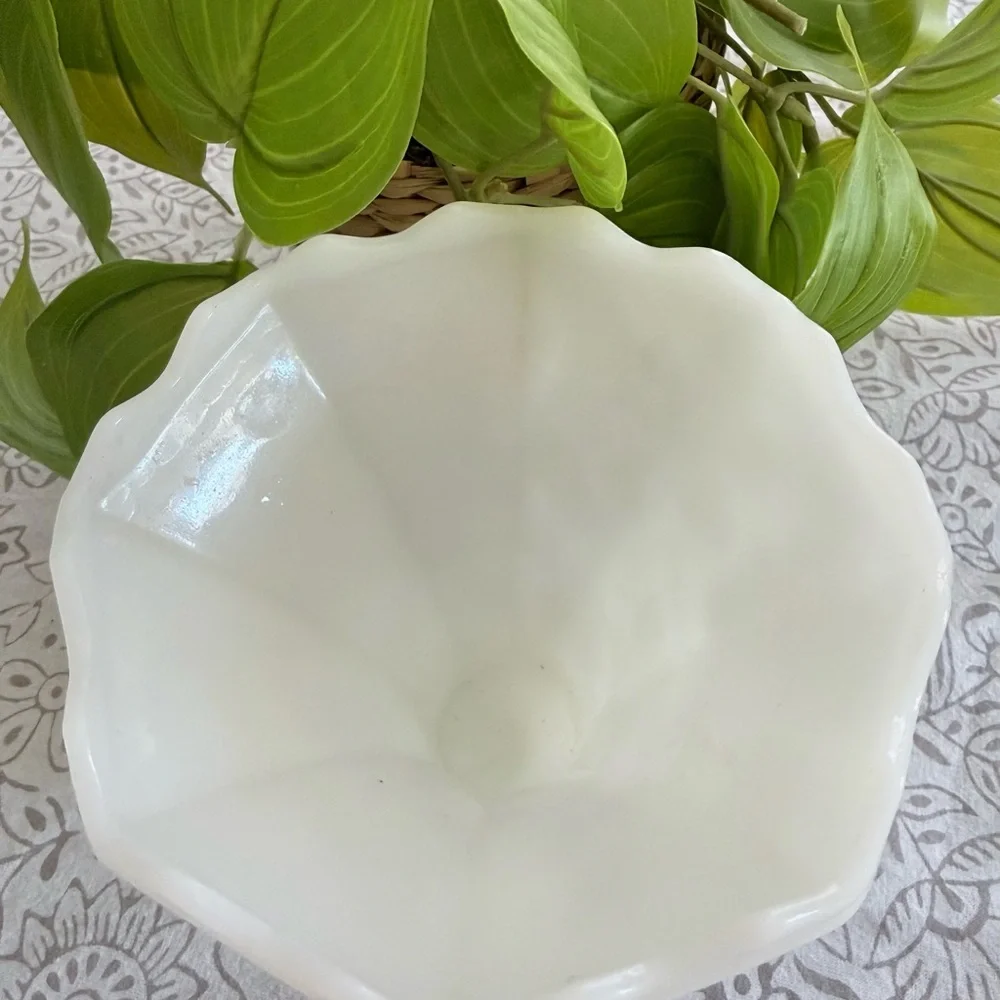 Vintage Milk Glass Hobnail Pedestal Vase | Scalloped Edge Floral Decor